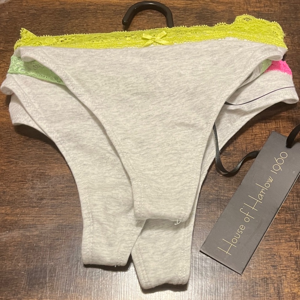 House of Harlow 1960 Gray Panty Set of 3 with Neon Accents
